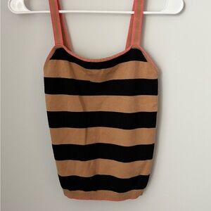 Venus Striped Tank Top with Neon Pink Edging Size Small